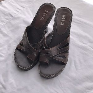 Brown leather high heel sandals women size 9
